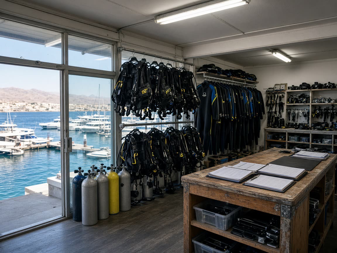 Marina office and dive desk of Eilat Keel Marine Ltd