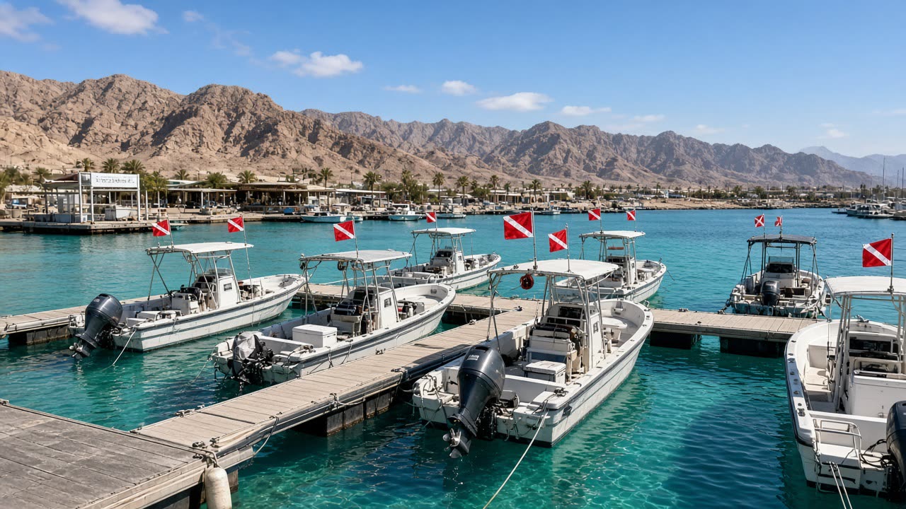 Eilat Keel Marine center-console boats at the marina basin, Eilat